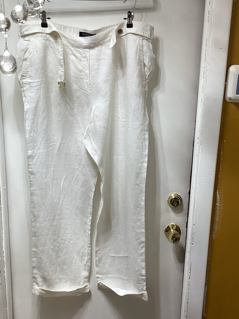 Ellen Tracy White Linen-Blend Chino Pants